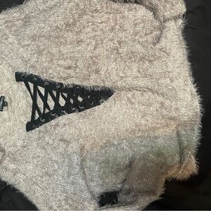 Express Beige V-Neck Sweater with Black Lace-Up